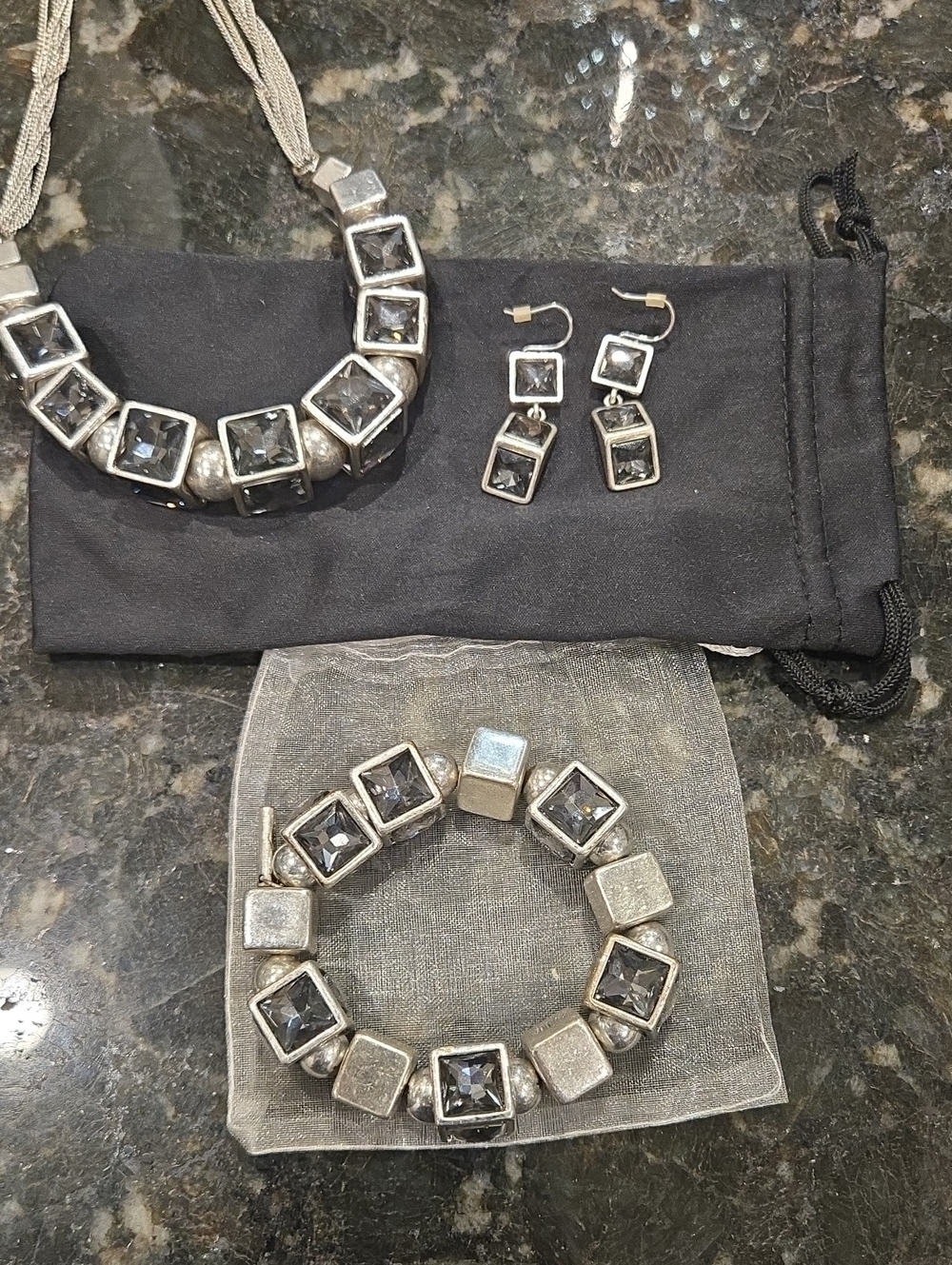 Kenneth Cole Silver-Tone Square Crystal Jewelry Set - Gray Stones
